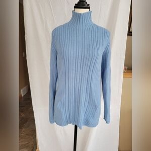 Lands End powder blue knit high neck 100% Cotton pullover sweater L (juniors?)